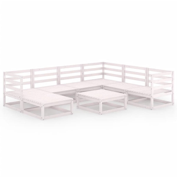 8-tlg. Garten-Lounge-Set Weiß Kiefer Massivholz