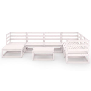 8-tlg. Garten-Lounge-Set Weiß Kiefer Massivholz