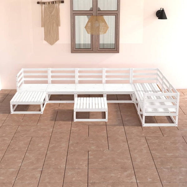 8-tlg. Garten-Lounge-Set Weiß Kiefer Massivholz
