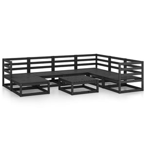 8-tlg. Garten-Lounge-Set Schwarz Massivholz Kiefer