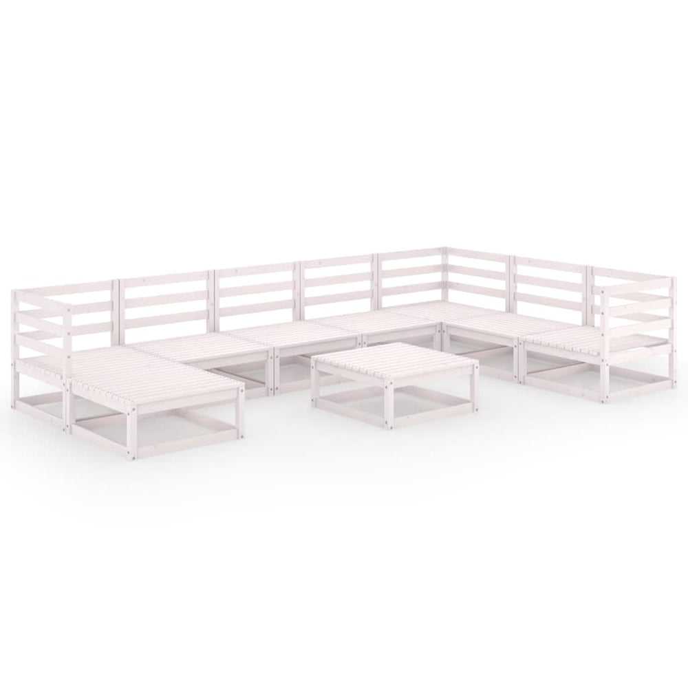 9-tlg. Garten-Lounge-Set Weiß Kiefer Massivholz
