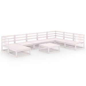 9-tlg. Garten-Lounge-Set Weiß Kiefer Massivholz