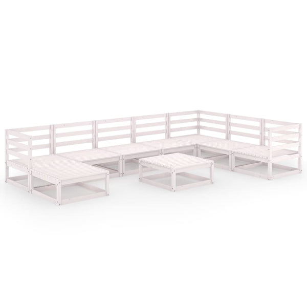 9-tlg. Garten-Lounge-Set Weiß Kiefer Massivholz