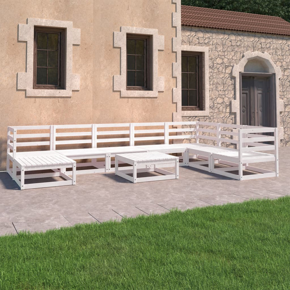 9-tlg. Garten-Lounge-Set Weiß Kiefer Massivholz