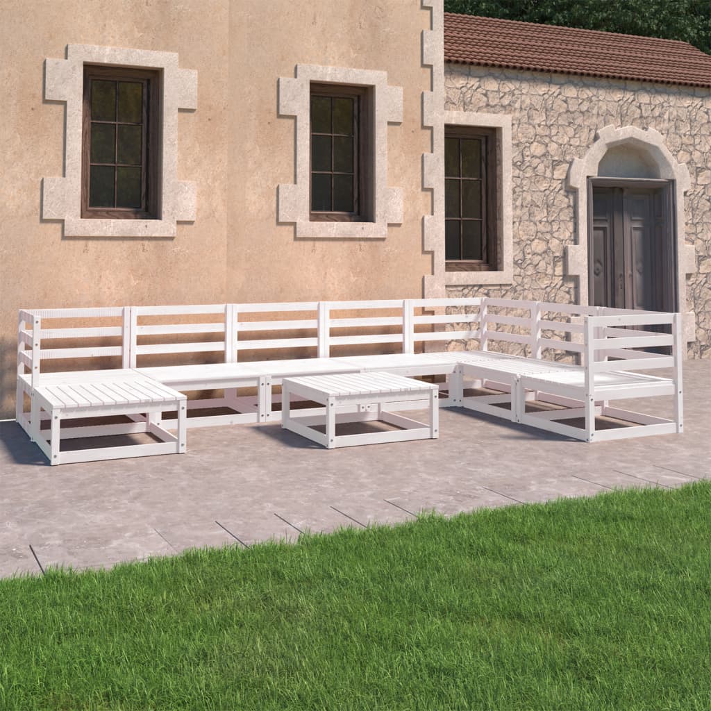 9-tlg. Garten-Lounge-Set Weiß Kiefer Massivholz