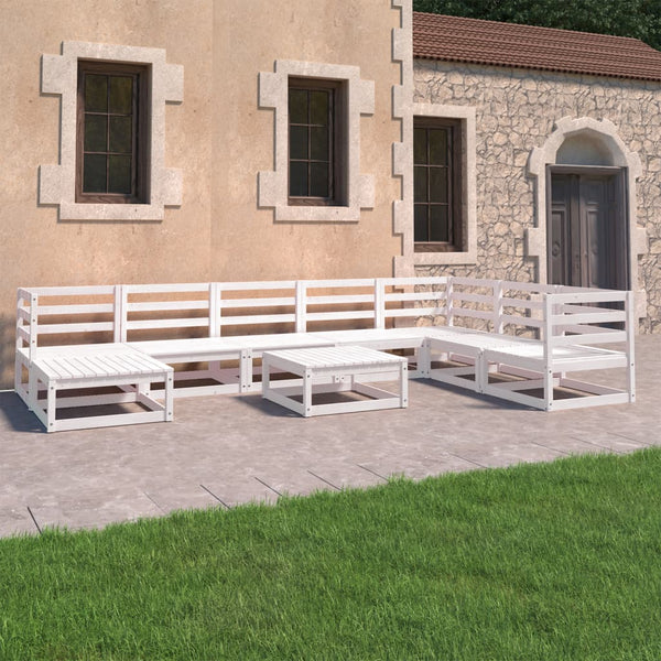 9-tlg. Garten-Lounge-Set Weiß Kiefer Massivholz