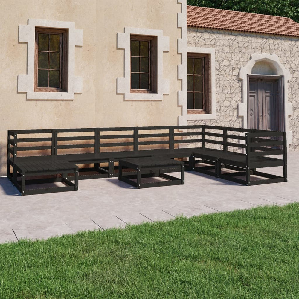 9-tlg. Garten-Lounge-Set Schwarz Massivholz Kiefer