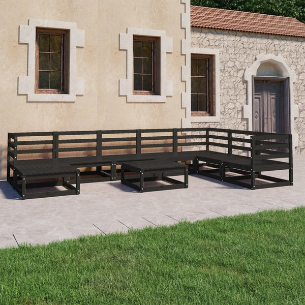 9-tlg. Garten-Lounge-Set Schwarz Massivholz Kiefer