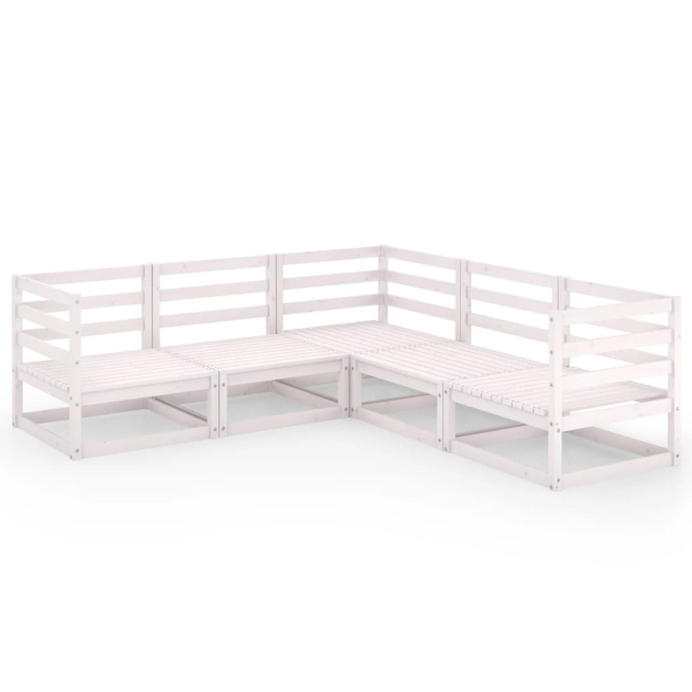 5-tlg. Garten-Lounge-Set Weiß Kiefer Massivholz