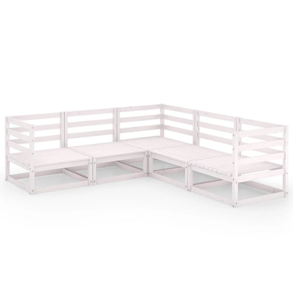 5-tlg. Garten-Lounge-Set Weiß Kiefer Massivholz