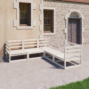 5-tlg. Garten-Lounge-Set Weiß Kiefer Massivholz