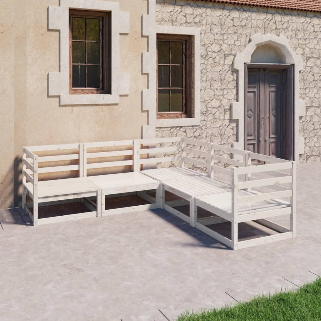 5-tlg. Garten-Lounge-Set Weiß Kiefer Massivholz