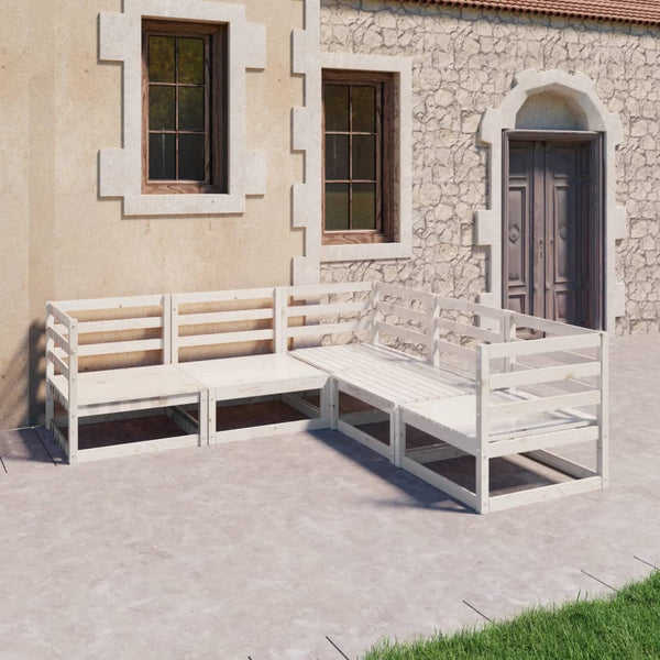 5-tlg. Garten-Lounge-Set Weiß Kiefer Massivholz