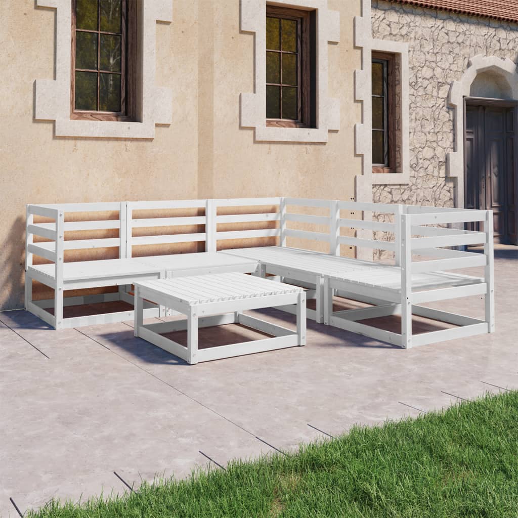 6-tlg. Garten-Lounge-Set Weiß Kiefer Massivholz