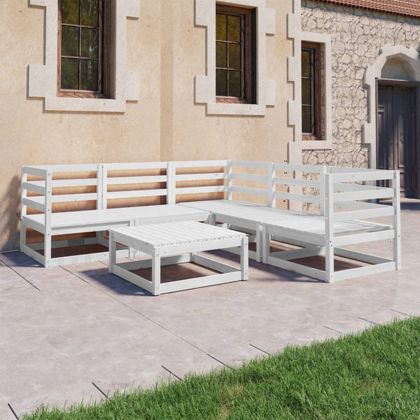 6-tlg. Garten-Lounge-Set Weiß Kiefer Massivholz