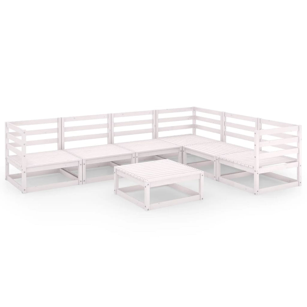 7-tlg. Garten-Lounge-Set Weiß Kiefer Massivholz