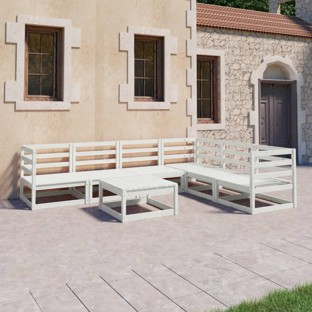 7-tlg. Garten-Lounge-Set Weiß Kiefer Massivholz
