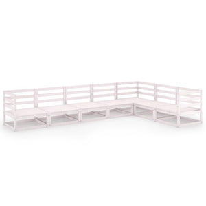 7-tlg. Garten-Lounge-Set Weiß Kiefer Massivholz
