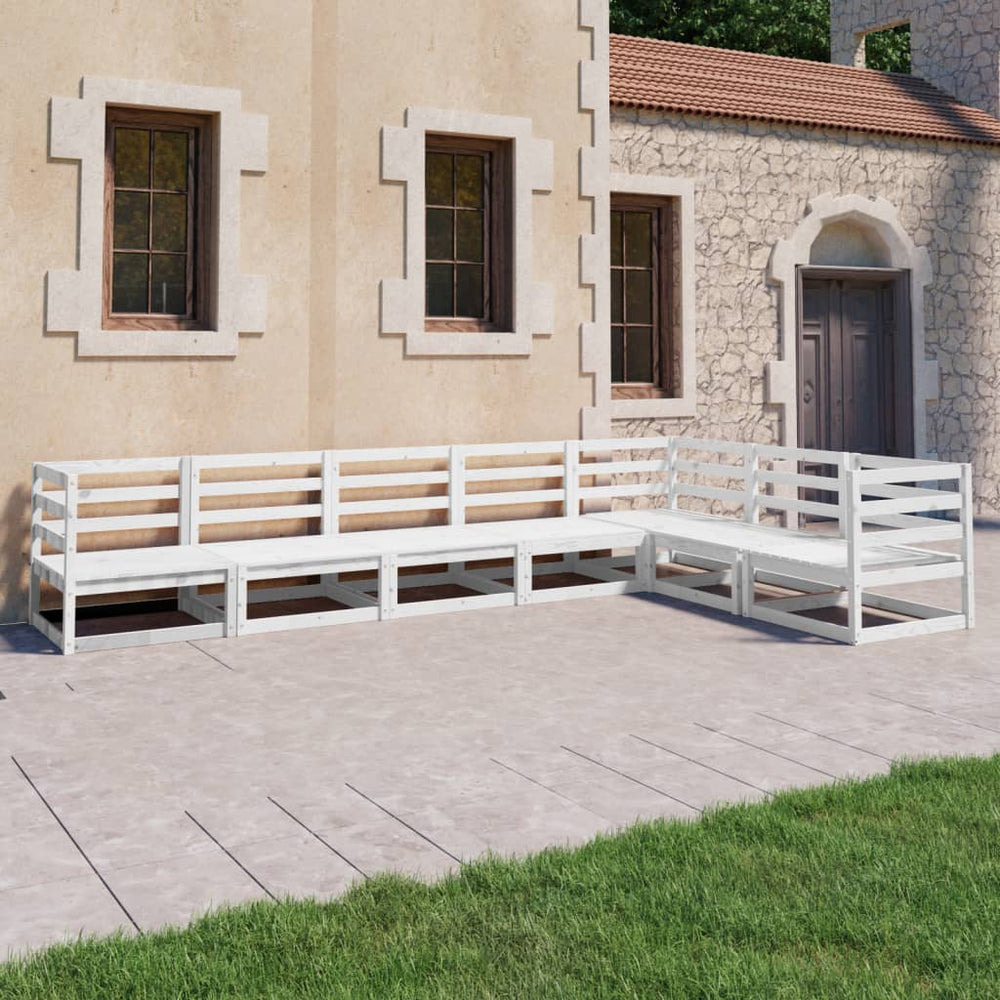 7-tlg. Garten-Lounge-Set Weiß Kiefer Massivholz