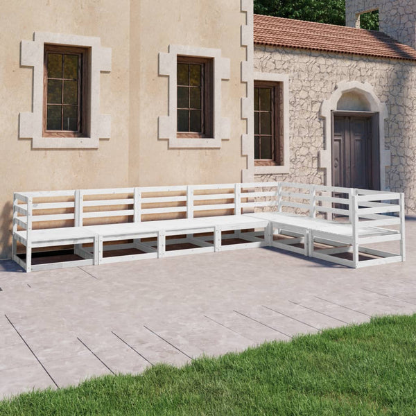 7-tlg. Garten-Lounge-Set Weiß Kiefer Massivholz