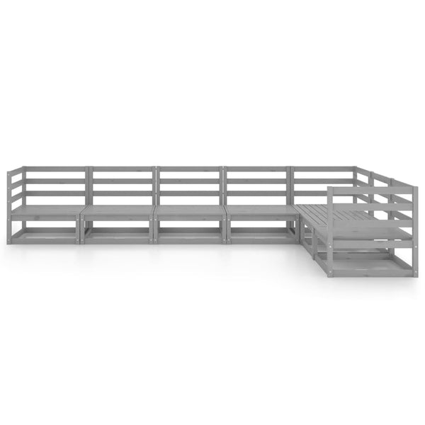 7-tlg. Garten-Lounge-Set Grau Kiefer Massivholz