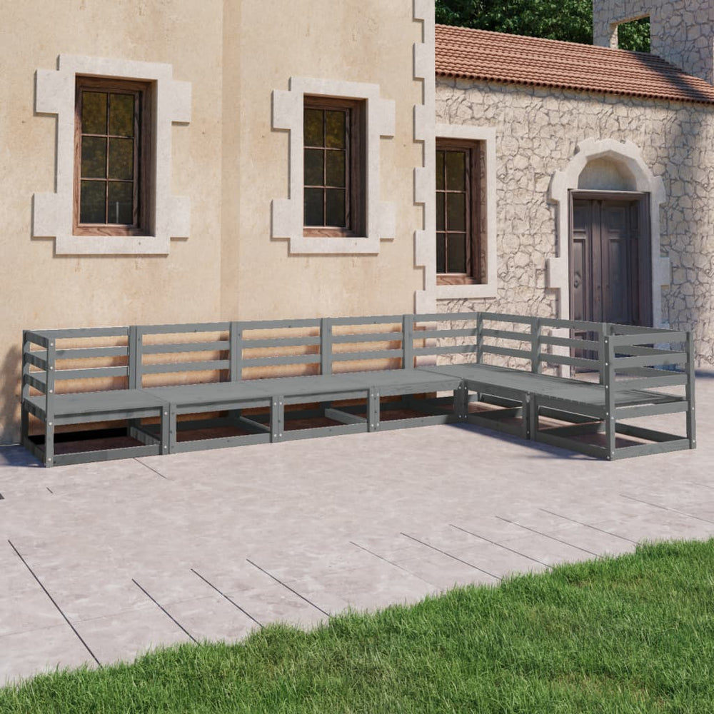 7-tlg. Garten-Lounge-Set Grau Kiefer Massivholz