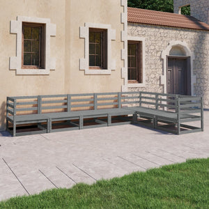 7-tlg. Garten-Lounge-Set Grau Kiefer Massivholz