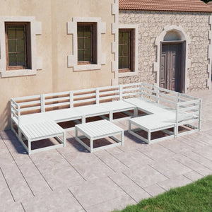10-tlg. Garten-Lounge-Set Weiß Kiefer Massivholz