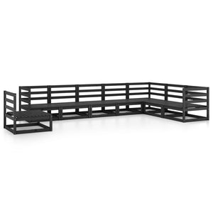 8-tlg. Garten-Lounge-Set Schwarz Massivholz Kiefer