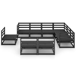 9-tlg. Garten-Lounge-Set Schwarz Massivholz Kiefer