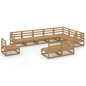 vidaXL Salon de jardin 10 pcs Marron miel Bois de pin massif