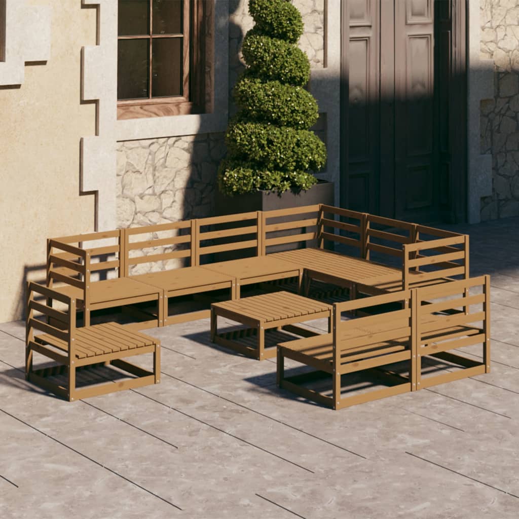 vidaXL Salon de jardin 10 pcs Marron miel Bois de pin massif
