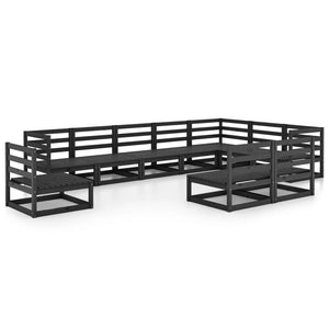 10-tlg. Garten-Lounge-Set Schwarz Massivholz Kiefer