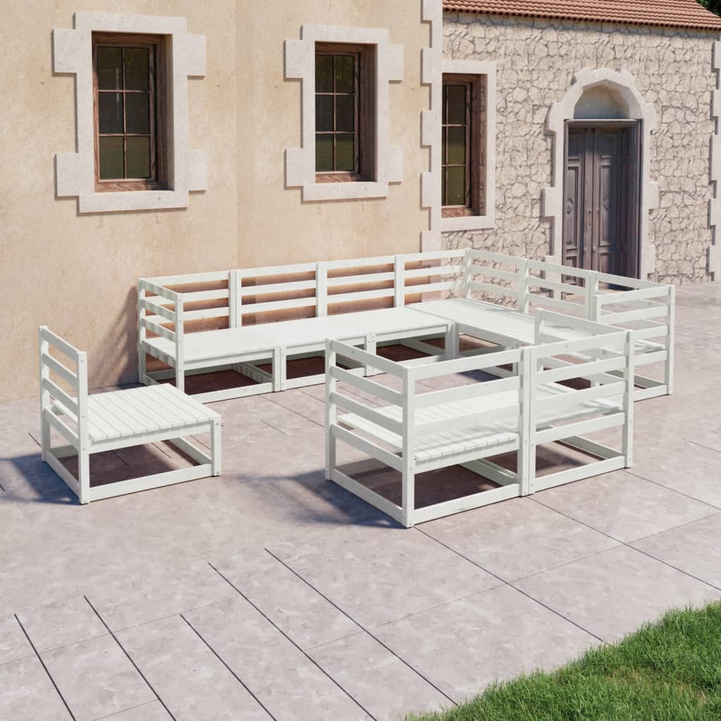 9-tlg. Garten-Lounge-Set Weiß Kiefer Massivholz