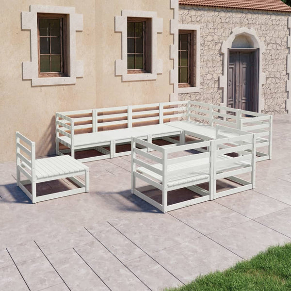 9-tlg. Garten-Lounge-Set Weiß Kiefer Massivholz