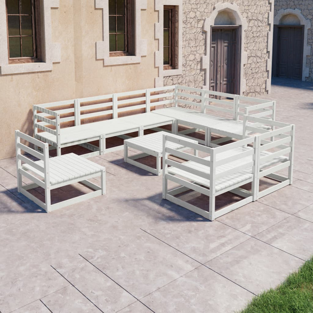 10-tlg. Garten-Lounge-Set Weiß Kiefer Massivholz