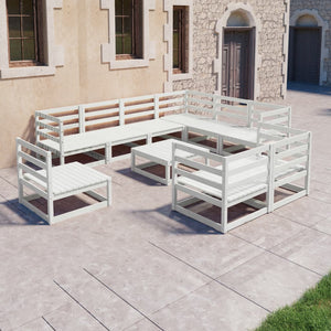10-tlg. Garten-Lounge-Set Weiß Kiefer Massivholz