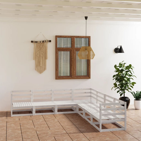 7-tlg. Garten-Lounge-Set Weiß Kiefer Massivholz
