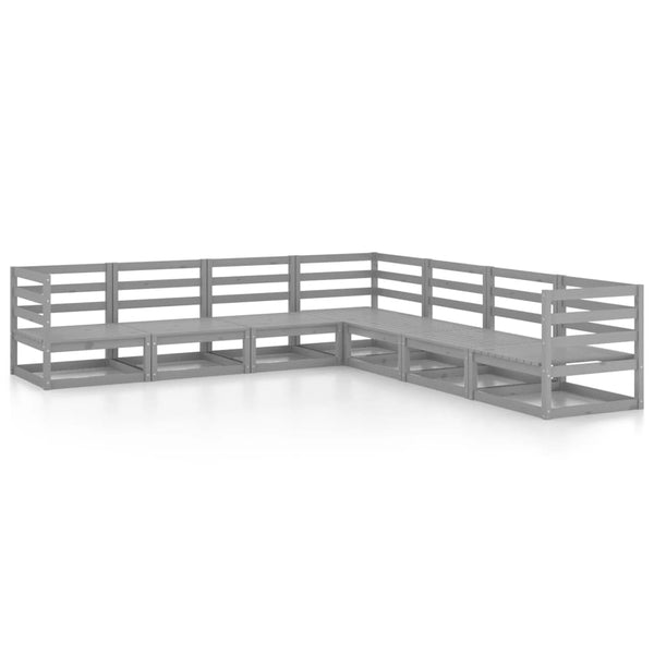 7-tlg. Garten-Lounge-Set Grau Kiefer Massivholz