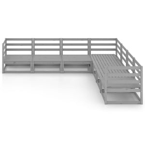 7-tlg. Garten-Lounge-Set Grau Kiefer Massivholz