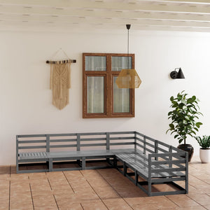 7-tlg. Garten-Lounge-Set Grau Kiefer Massivholz