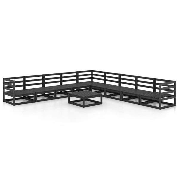 vidaXL Ensemble de salon de jardin 10 pcs Noir Bois de pin massif