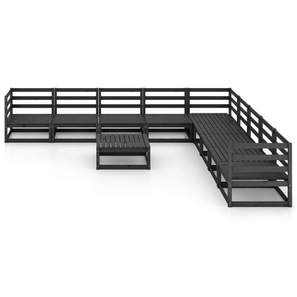 vidaXL Ensemble de salon de jardin 10 pcs Noir Bois de pin massif