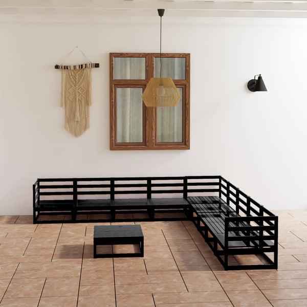 vidaXL Ensemble de salon de jardin 10 pcs Noir Bois de pin massif