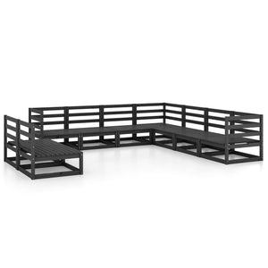9-tlg. Garten-Lounge-Set Schwarz Massivholz Kiefer