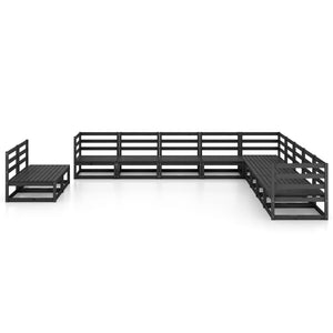 11-tlg. Garten-Lounge-Set Schwarz Massivholz Kiefer