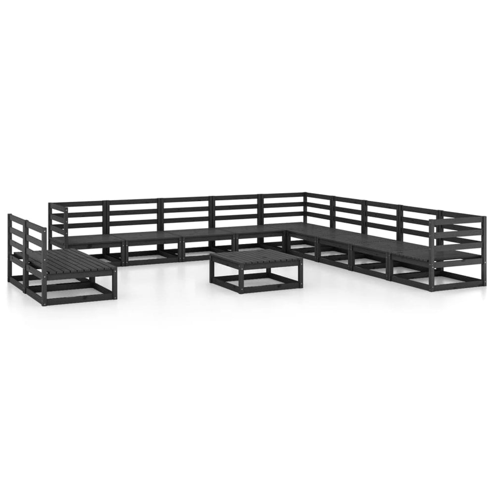 vidaXL Salon de jardin 12 pcs Noir Bois de pin massif