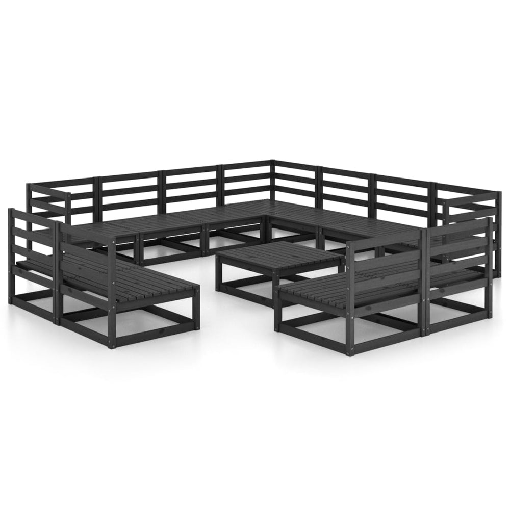 vidaXL Salon de jardin 12 pcs Noir Bois de pin massif