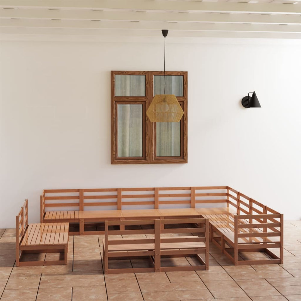 vidaXL Salon de jardin 12 pcs Bois de pin massif Marron miel