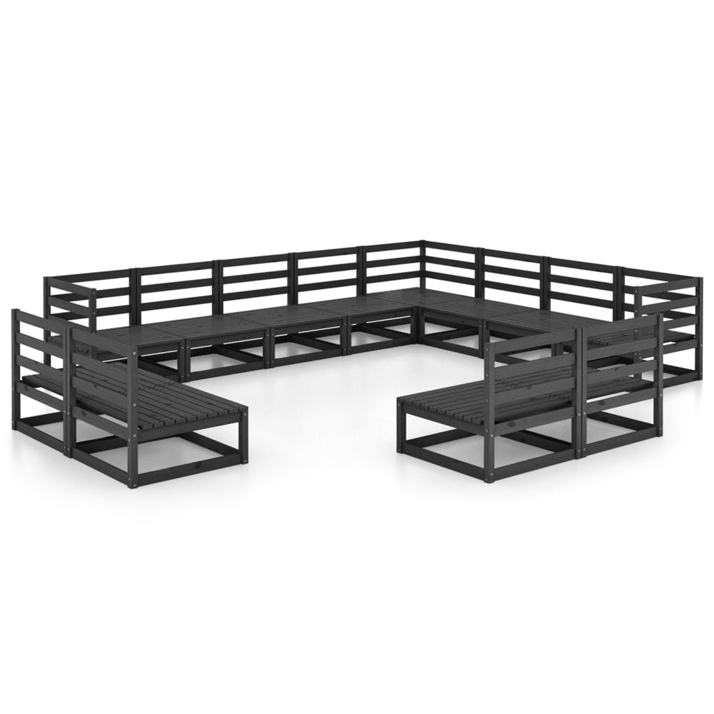 vidaXL Salon de jardin 12 pcs Noir Bois de pin massif